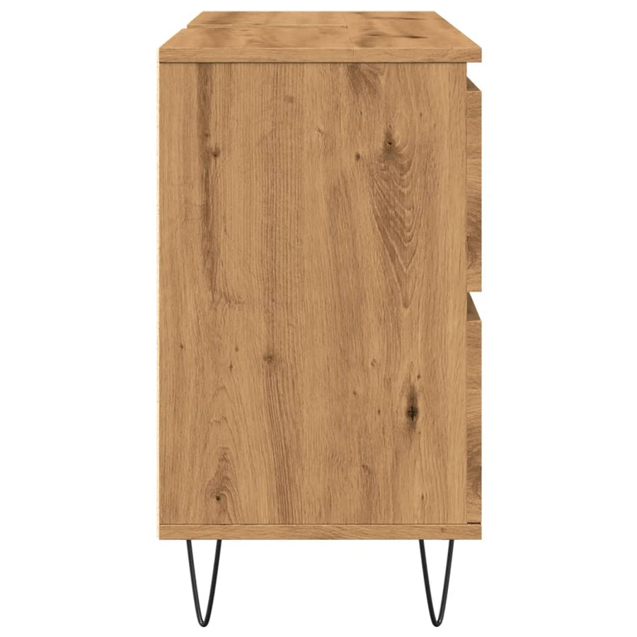 Badkamerkast 80x33x60 cm bewerkt hout artisanaal eikenkleurig