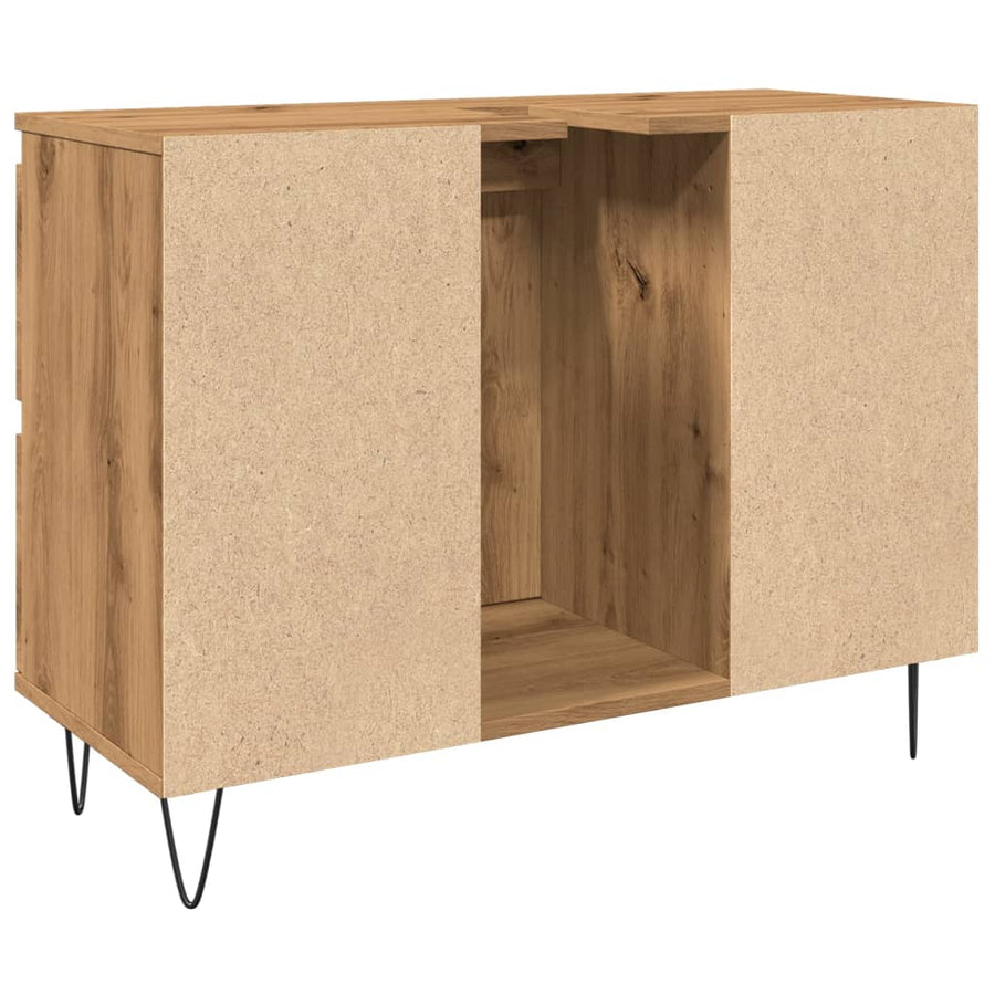 Badkamerkast 80x33x60 cm bewerkt hout artisanaal eikenkleurig
