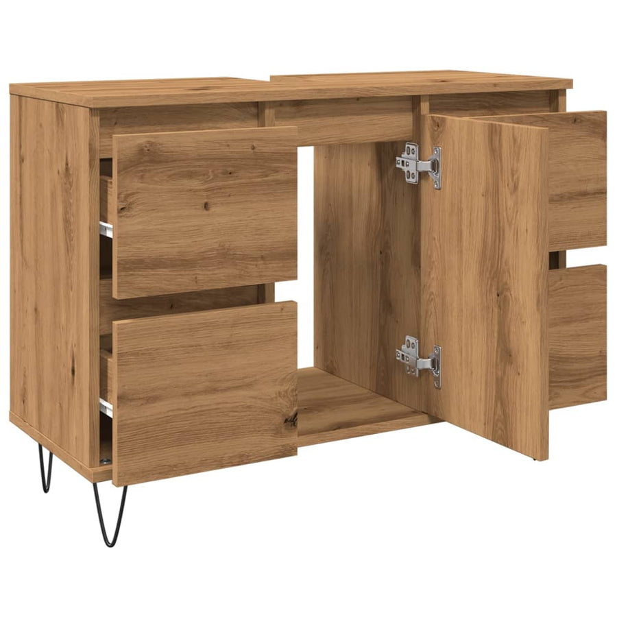 Badkamerkast 80x33x60 cm bewerkt hout artisanaal eikenkleurig