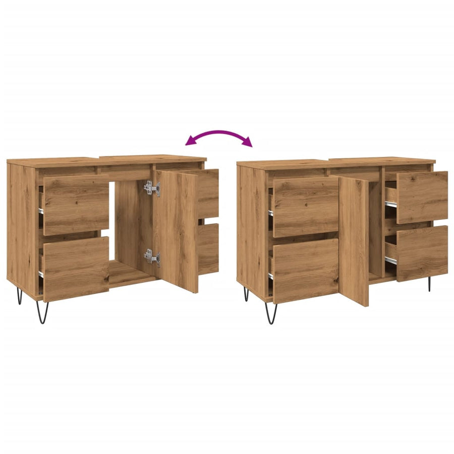 Badkamerkast 80x33x60 cm bewerkt hout artisanaal eikenkleurig