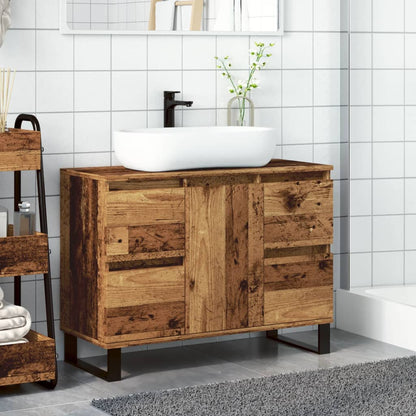 Badkamerkast 80x33x60 cm bewerkt hout oud houtkleurig