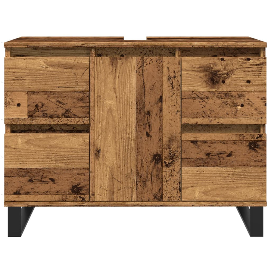 Badkamerkast 80x33x60 cm bewerkt hout oud houtkleurig