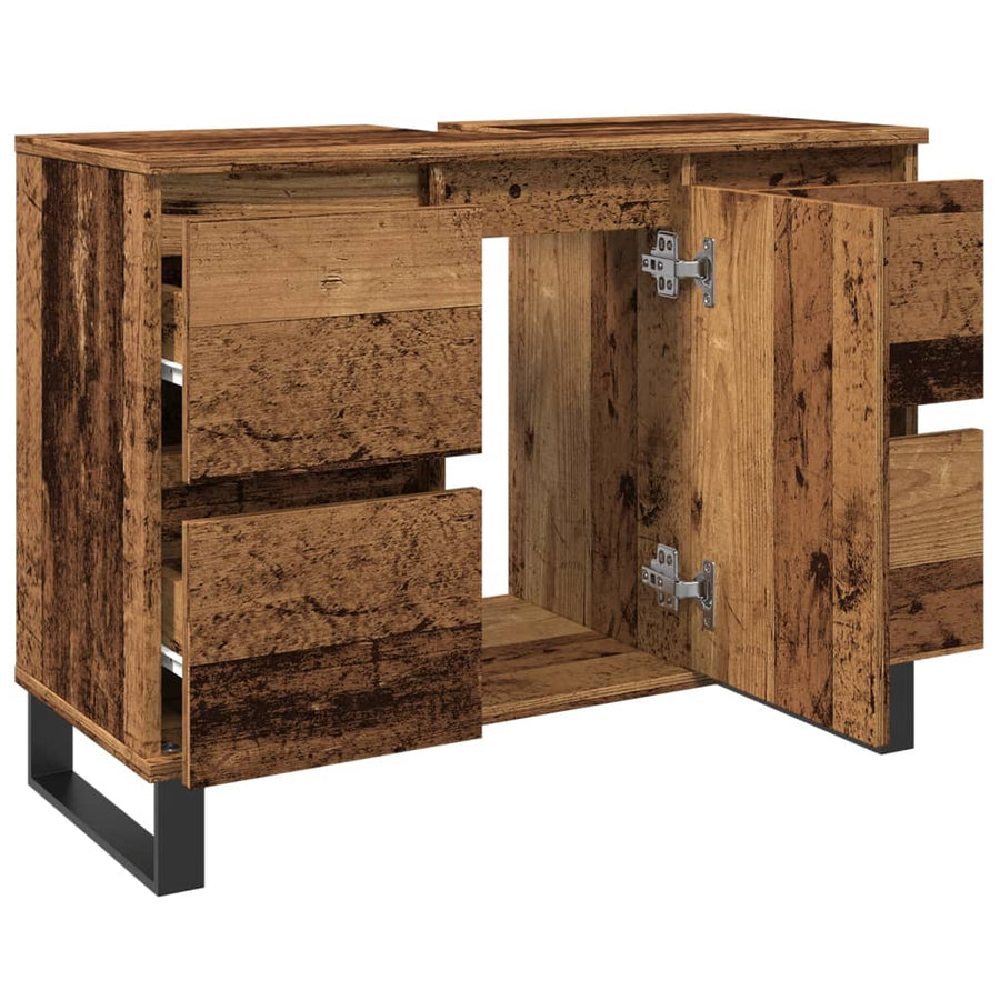 Badkamerkast 80x33x60 cm bewerkt hout oud houtkleurig