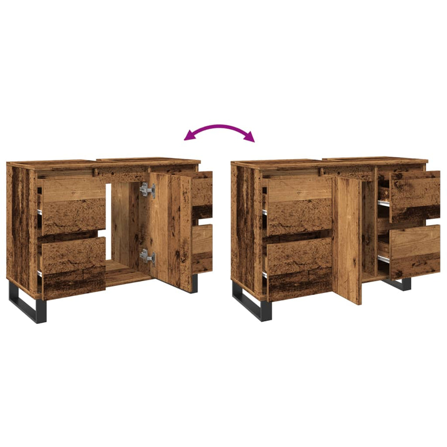Badkamerkast 80x33x60 cm bewerkt hout oud houtkleurig