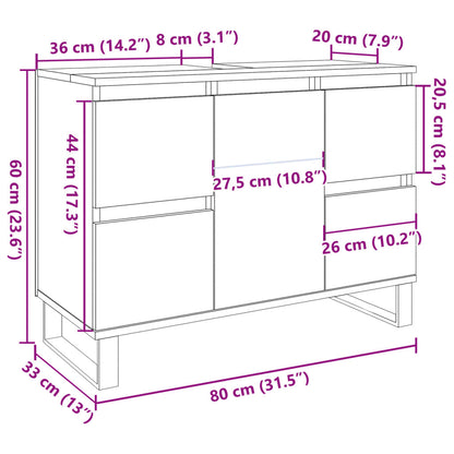 Badkamerkast 80x33x60 cm bewerkt hout oud houtkleurig