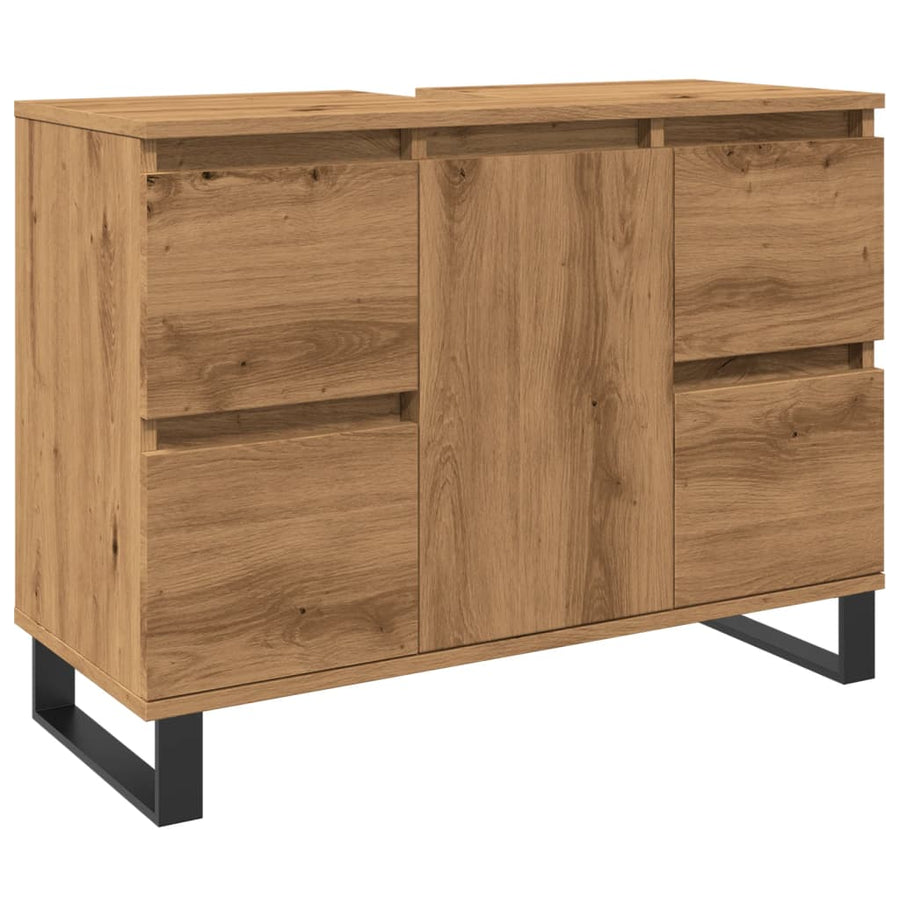 Badkamerkast 80x33x60 cm bewerkt hout artisanaal eikenkleurig