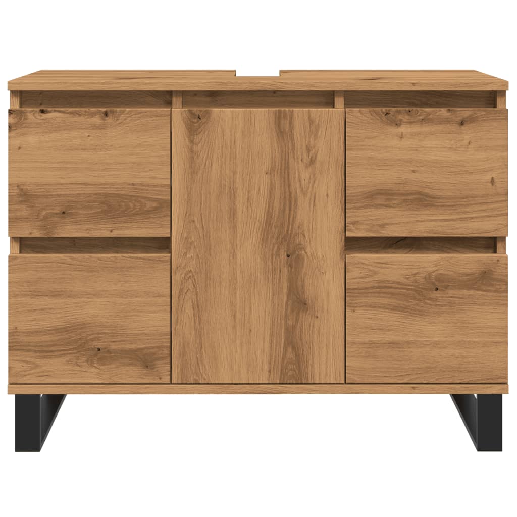 Badkamerkast 80x33x60 cm bewerkt hout artisanaal eikenkleurig