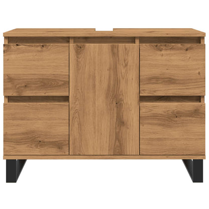 Badkamerkast 80x33x60 cm bewerkt hout artisanaal eikenkleurig