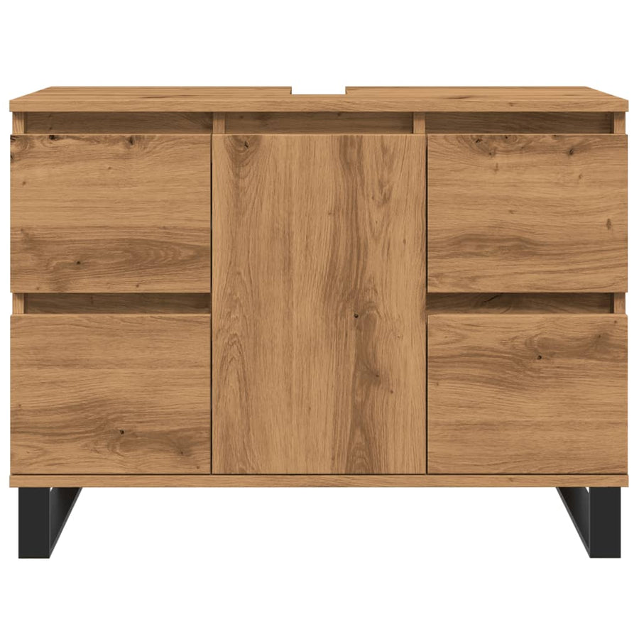 Badkamerkast 80x33x60 cm bewerkt hout artisanaal eikenkleurig