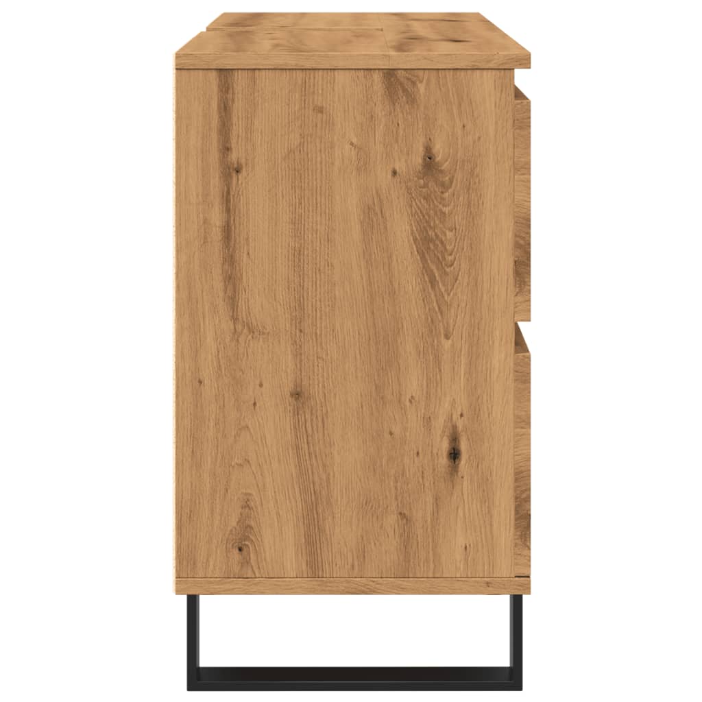 Badkamerkast 80x33x60 cm bewerkt hout artisanaal eikenkleurig