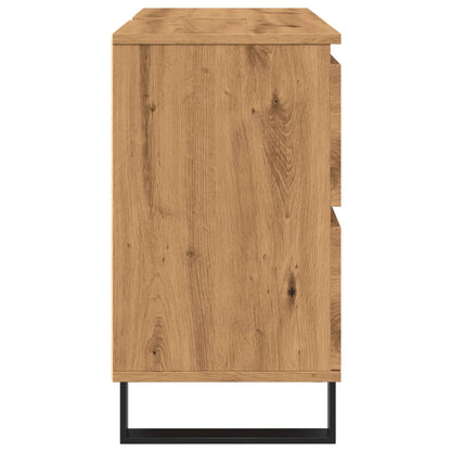 Badkamerkast 80x33x60 cm bewerkt hout artisanaal eikenkleurig