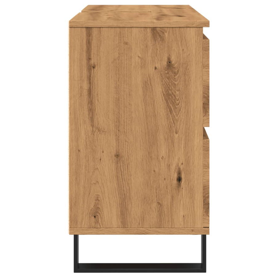 Badkamerkast 80x33x60 cm bewerkt hout artisanaal eikenkleurig
