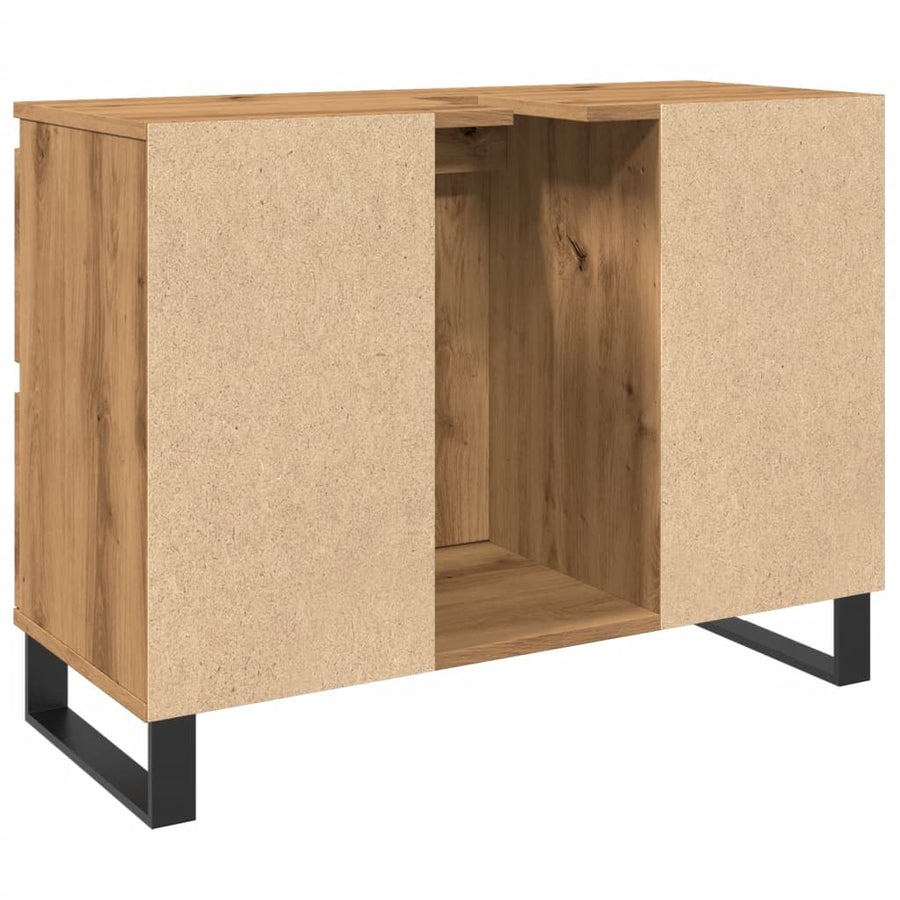 Badkamerkast 80x33x60 cm bewerkt hout artisanaal eikenkleurig