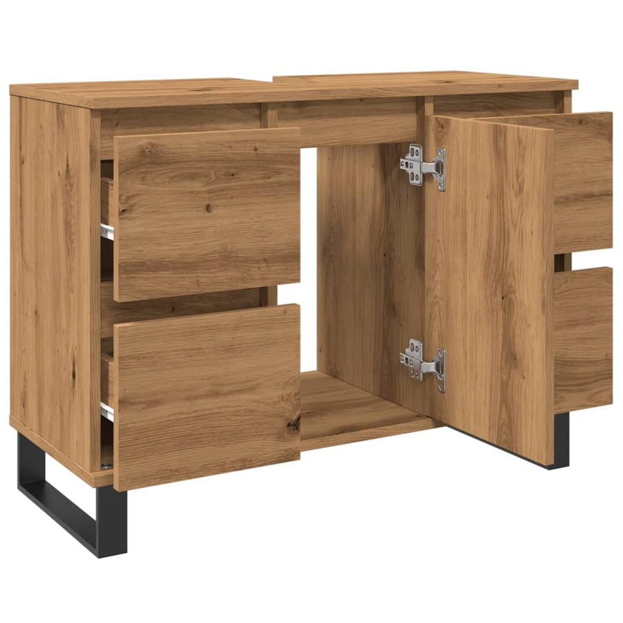 Badkamerkast 80x33x60 cm bewerkt hout artisanaal eikenkleurig