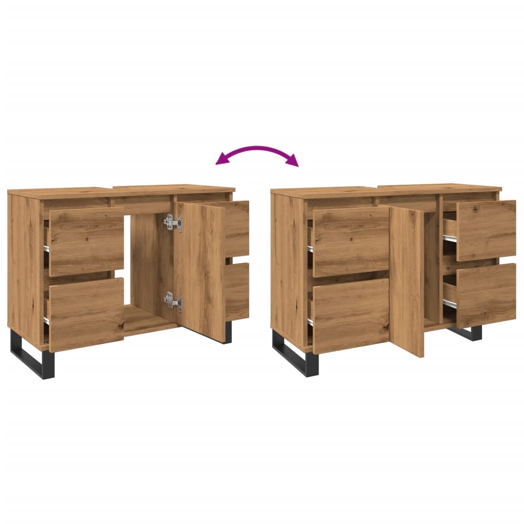 Badkamerkast 80x33x60 cm bewerkt hout artisanaal eikenkleurig