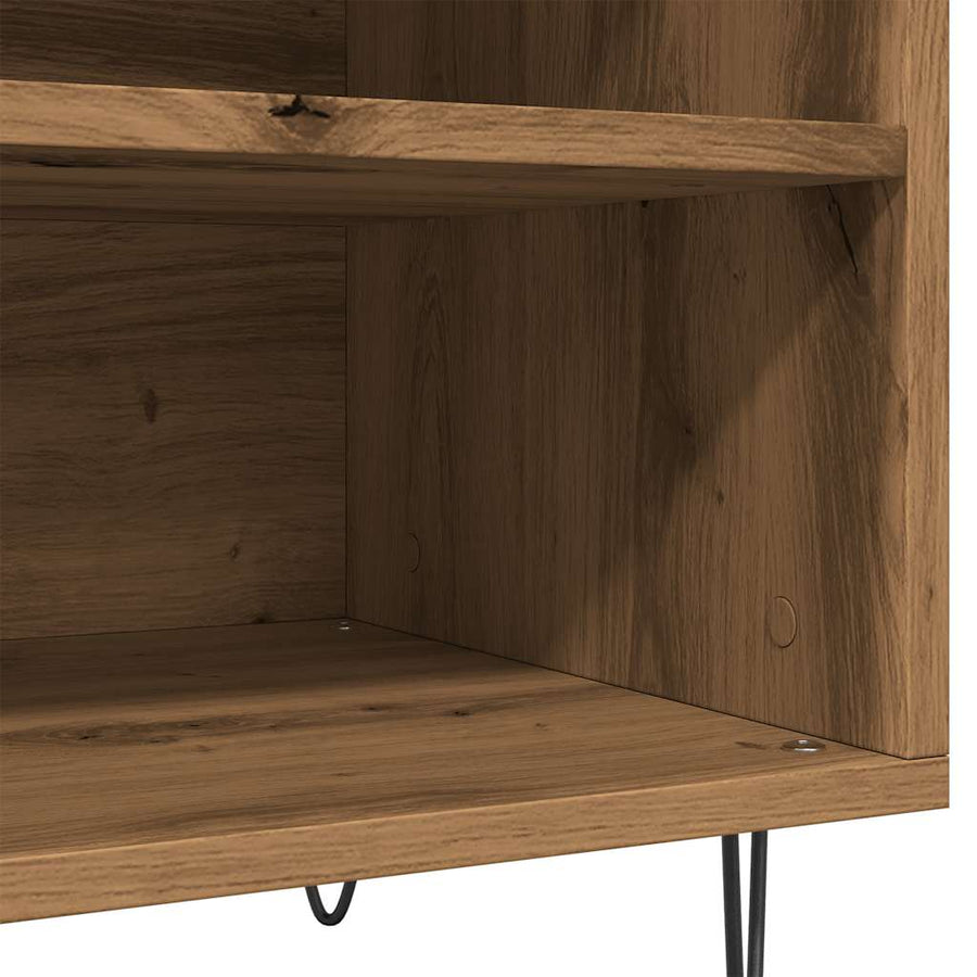 Platenkast 84,5x38x48 cm bewerkt hout artisanaal eikenkleur