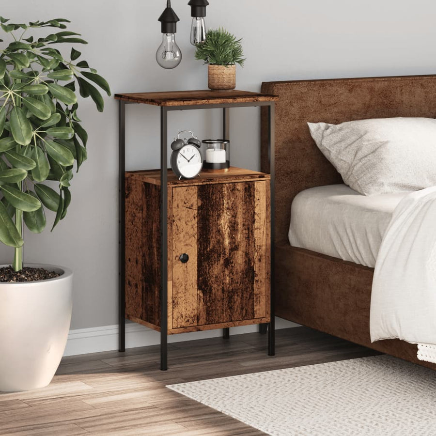 Nachtkastje 41x31x80 cm bewerkt hout oud houtkleurig
