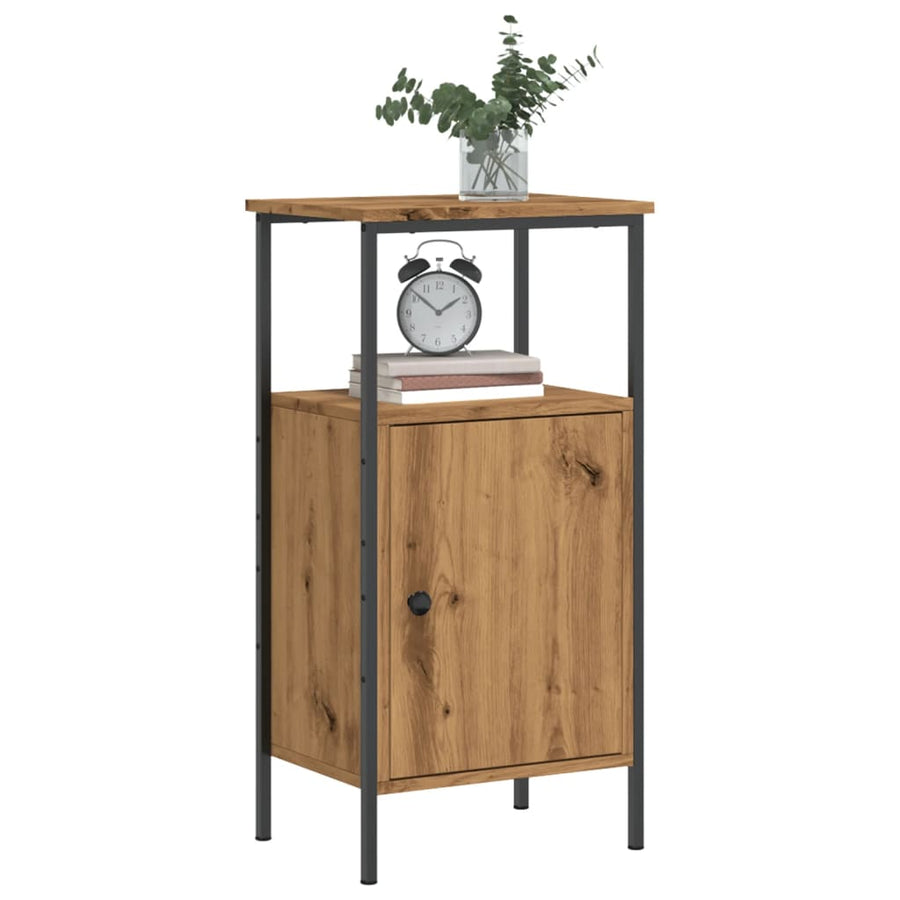 Nachtkastje 41x31x80 cm bewerkt hout artisanaal eikenkleurig