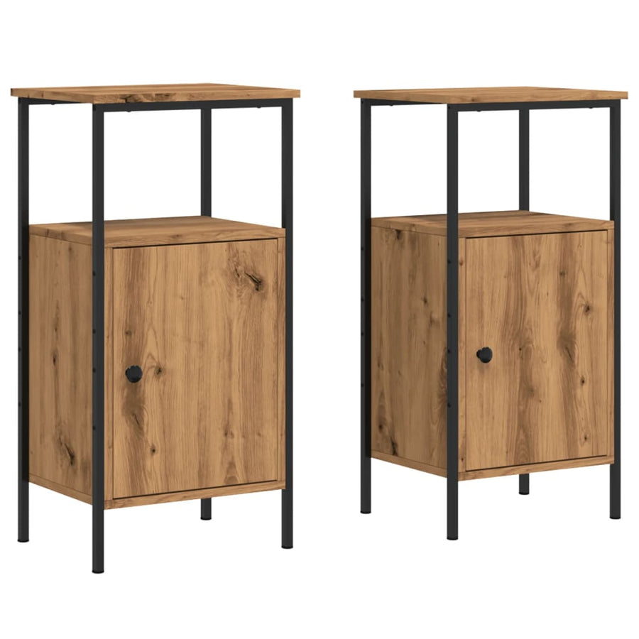 Nachtkastjes 2 st 41x31x80cm bewerkt hout artisanaal eikenkleur