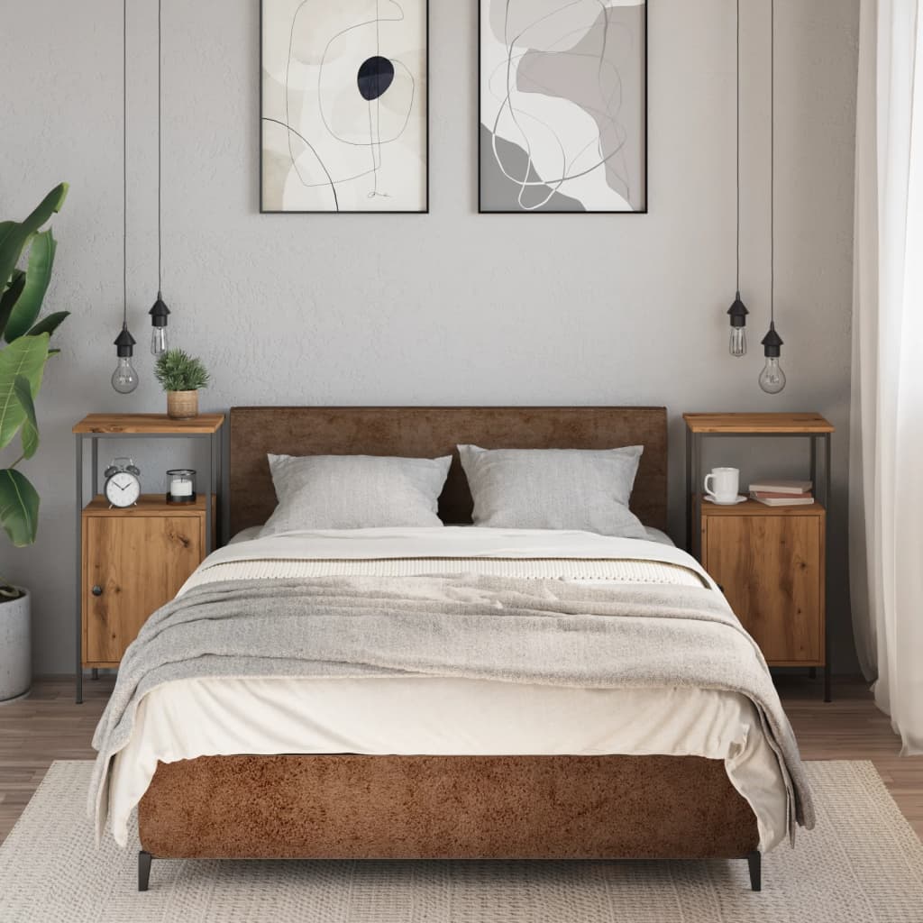 Nachtkastjes 2 st 41x31x80cm bewerkt hout artisanaal eikenkleur