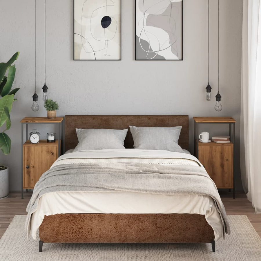 Nachtkastjes 2 st 41x31x80cm bewerkt hout artisanaal eikenkleur