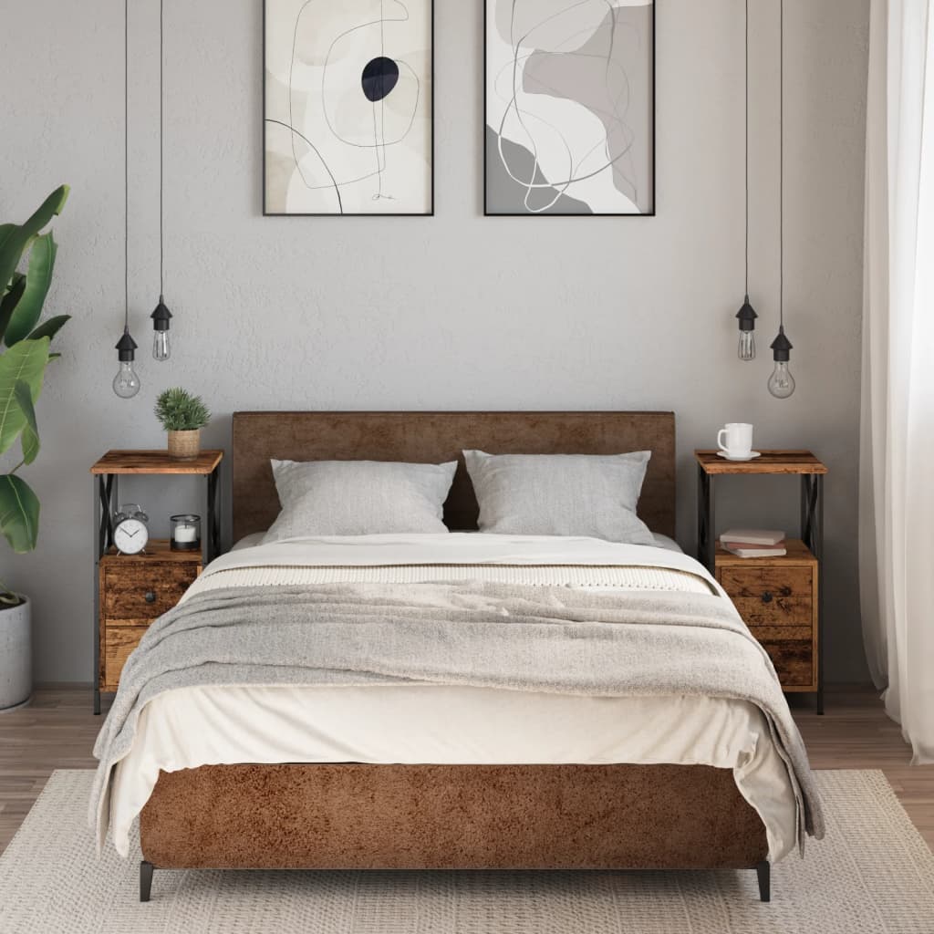 Nachtkastjes 2 st 34x35,5x70 cm bewerkt hout oud houtkleurig