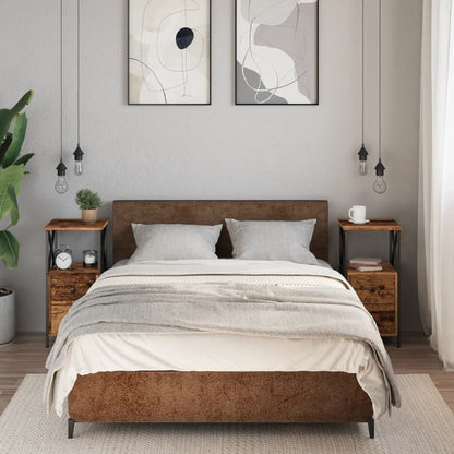 Nachtkastjes 2 st 34x35,5x70 cm bewerkt hout oud houtkleurig