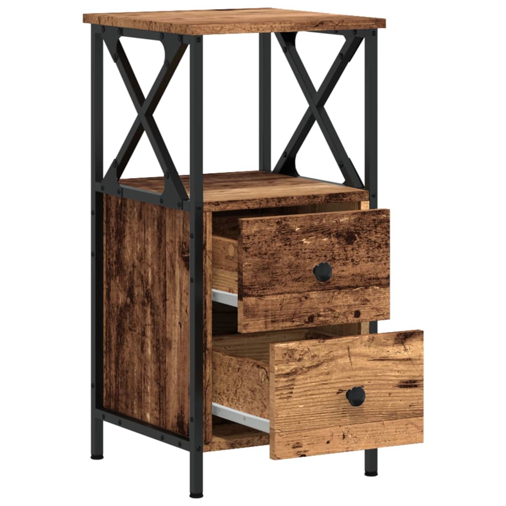 Nachtkastjes 2 st 34x35,5x70 cm bewerkt hout oud houtkleurig