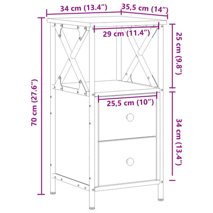 Nachtkastjes 2 st 34x35,5x70 cm bewerkt hout oud houtkleurig