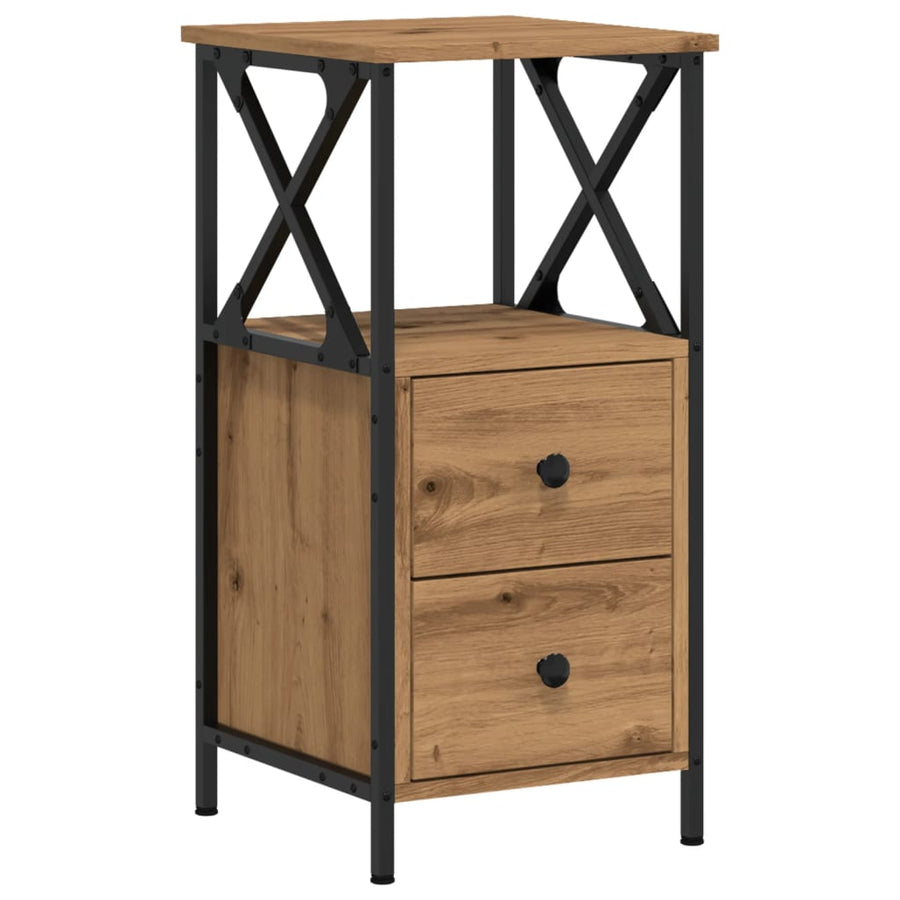 Nachtkastje 34x35,5x70 cm bewerkt hout artisanaal eikenkleurig
