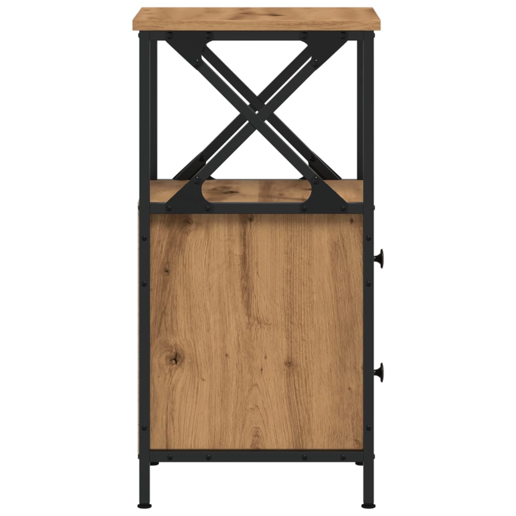 Nachtkastje 34x35,5x70 cm bewerkt hout artisanaal eikenkleurig