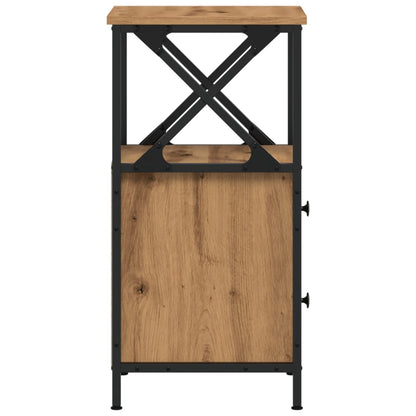 Nachtkastje 34x35,5x70 cm bewerkt hout artisanaal eikenkleurig