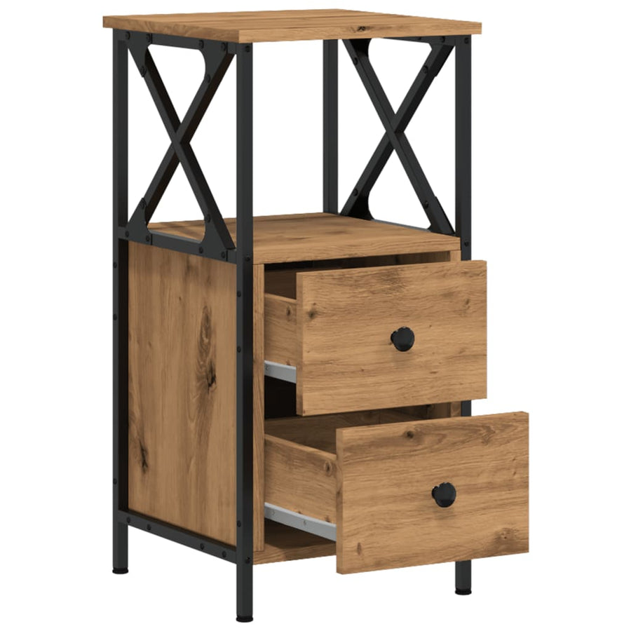 Nachtkastje 34x35,5x70 cm bewerkt hout artisanaal eikenkleurig
