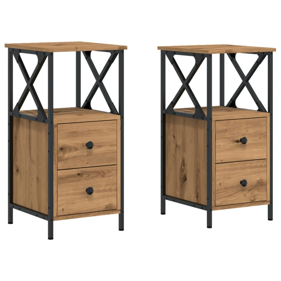 Nachtkastjes 2 st 34x35,5x70 cm bewerkt hout artisanaal eiken