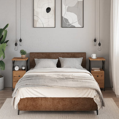 Nachtkastjes 2 st 34x35,5x70 cm bewerkt hout artisanaal eiken