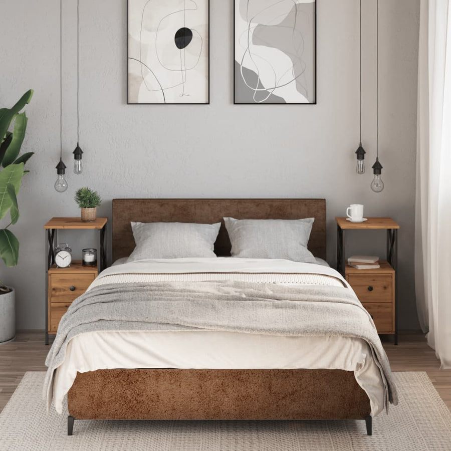 Nachtkastjes 2 st 34x35,5x70 cm bewerkt hout artisanaal eiken