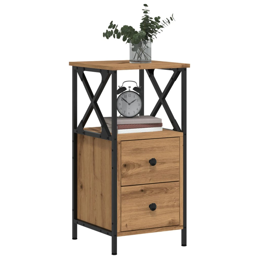 Nachtkastjes 2 st 34x35,5x70 cm bewerkt hout artisanaal eiken