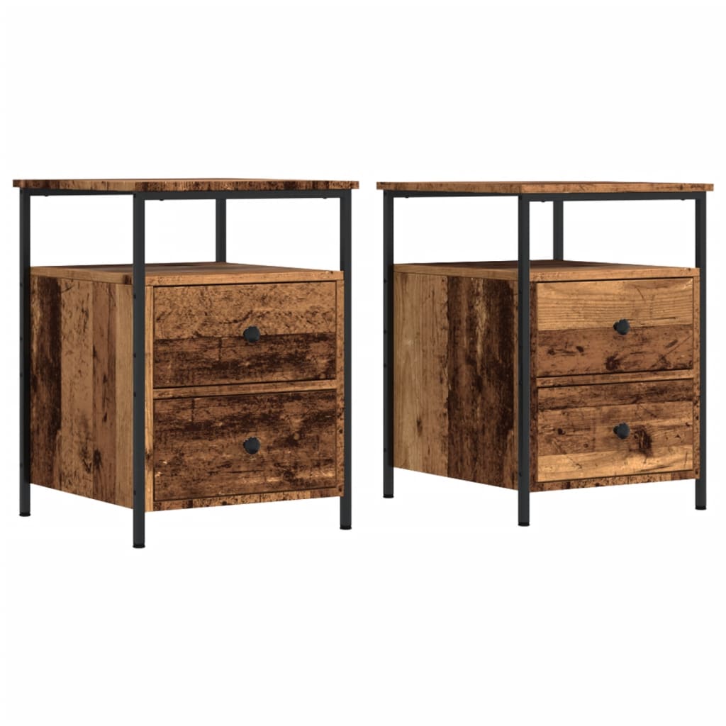 Nachtkastjes 2 st 44x45x60 cm bewerkt hout oud houtkleurig