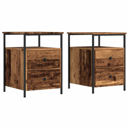 Nachtkastjes 2 st 44x45x60 cm bewerkt hout oud houtkleurig