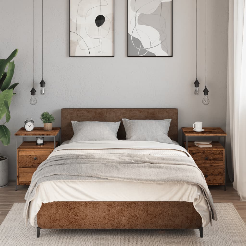 Nachtkastjes 2 st 44x45x60 cm bewerkt hout oud houtkleurig