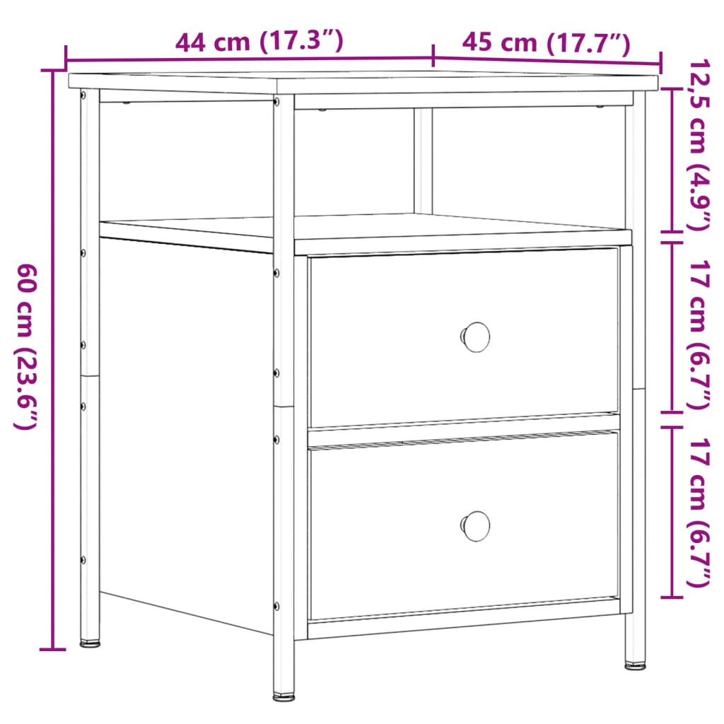 Nachtkastjes 2 st 44x45x60 cm bewerkt hout oud houtkleurig