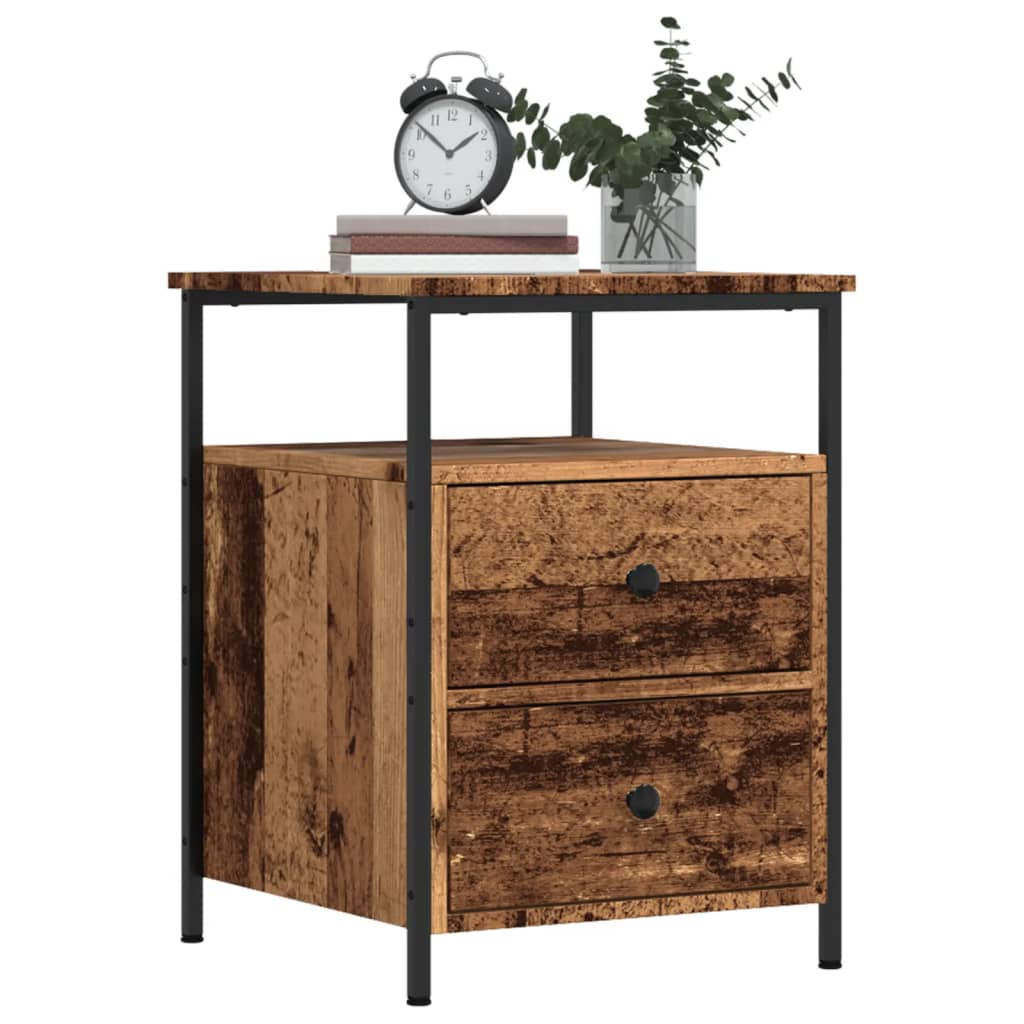 Nachtkastjes 2 st 44x45x60 cm bewerkt hout oud houtkleurig