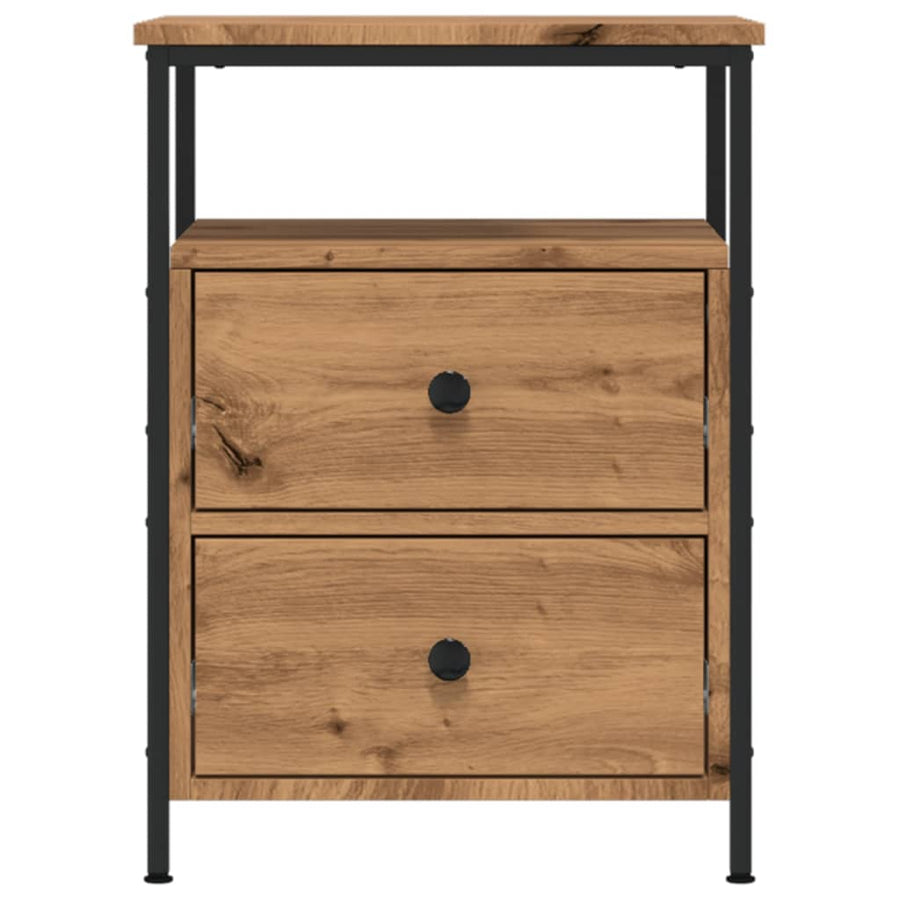 Nachtkastje 44x45x60 cm bewerkt hout artisanaal eikenkleurig
