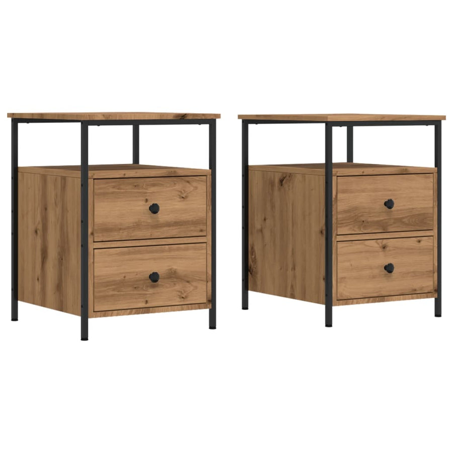 Nachtkastjes 2 st 44x45x60cm bewerkt hout artisanaal eikenkleur