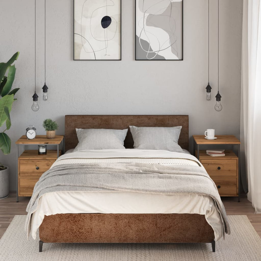 Nachtkastjes 2 st 44x45x60cm bewerkt hout artisanaal eikenkleur
