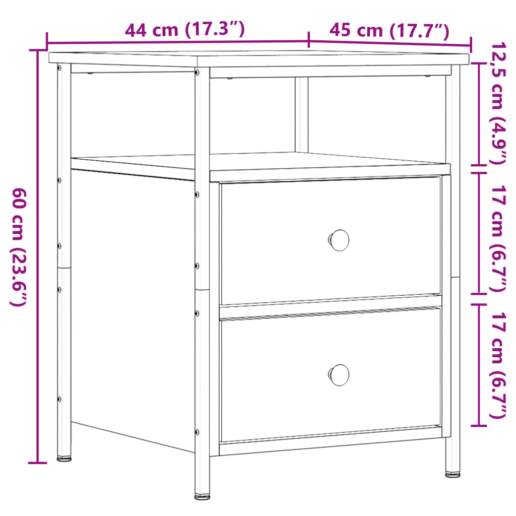 Nachtkastjes 2 st 44x45x60cm bewerkt hout artisanaal eikenkleur