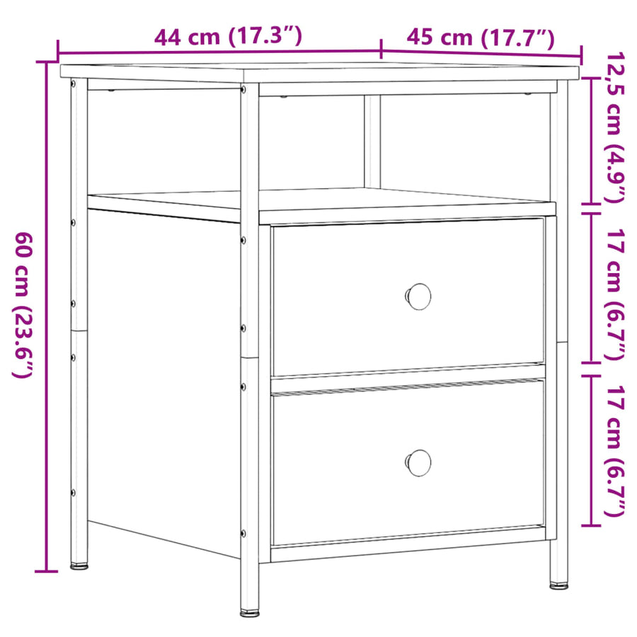 Nachtkastjes 2 st 44x45x60cm bewerkt hout artisanaal eikenkleur
