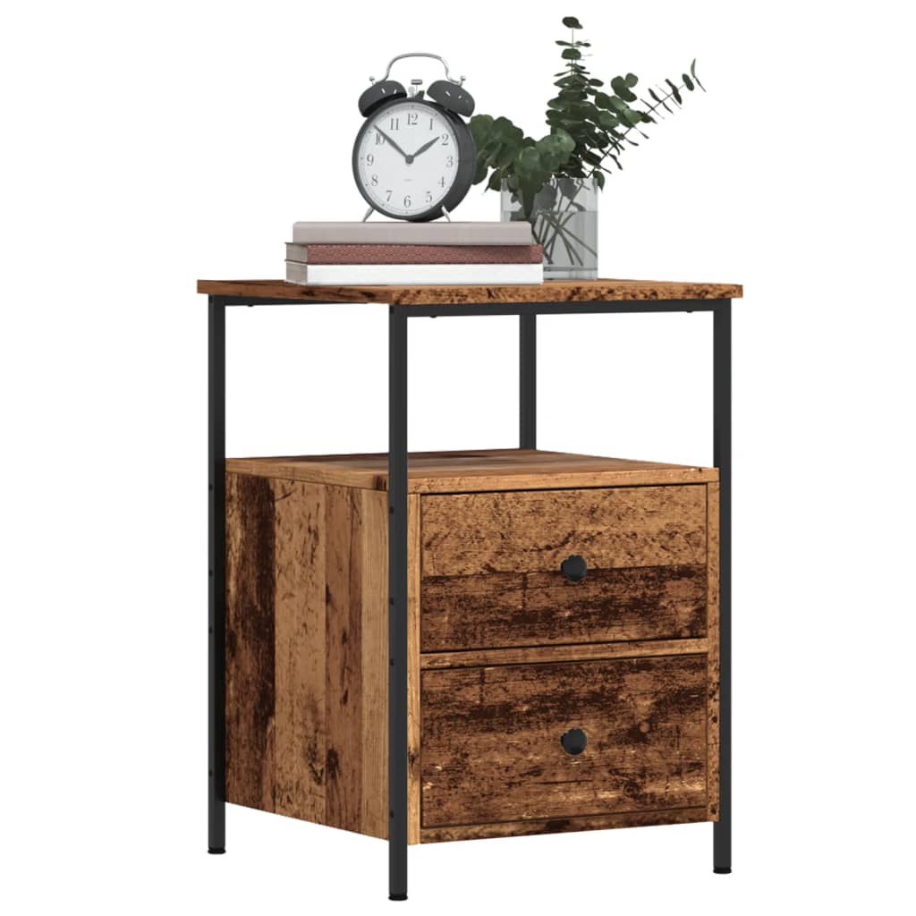 Nachtkastje 34x35,5x50 cm bewerkt hout oud houtkleurig
