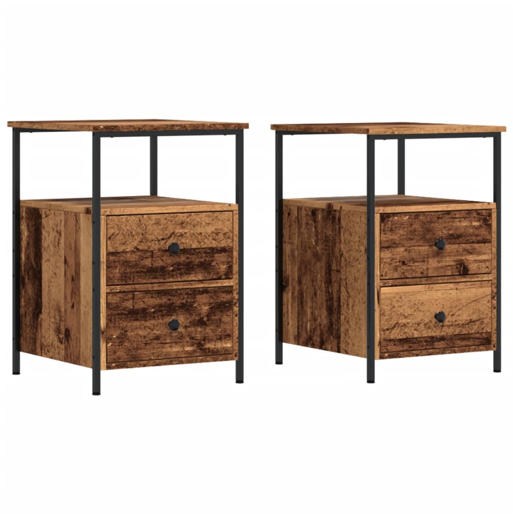 Nachtkastjes 2 st 34x35,5x50 cm bewerkt hout oud houtkleurig