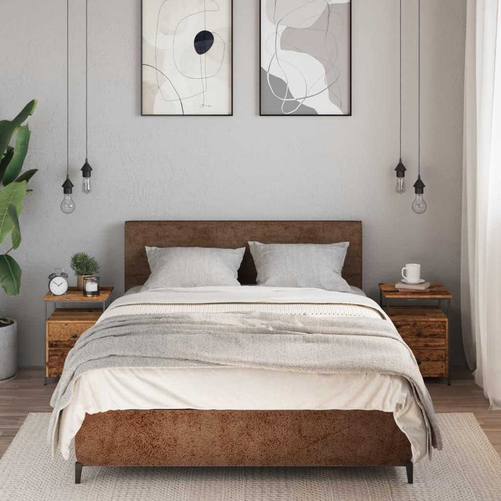 Nachtkastjes 2 st 34x35,5x50 cm bewerkt hout oud houtkleurig